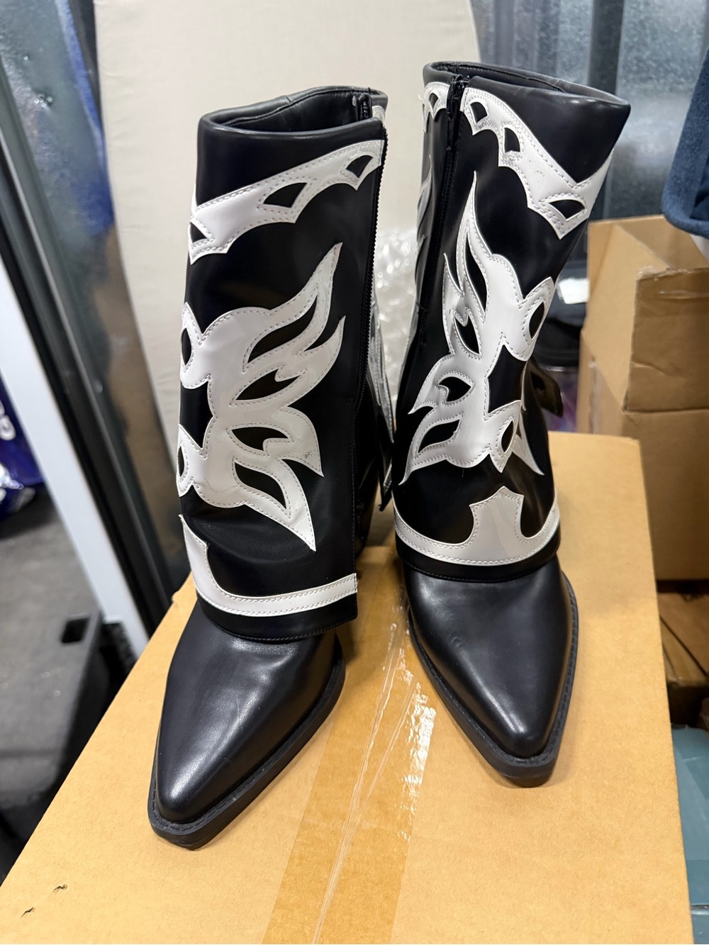 INC International Concepts Black Ankle Boots with White Western Applique